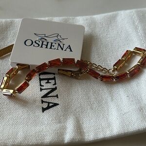Oshena Beachwear radiant faceted burnt orange Gold tennis Bracelet